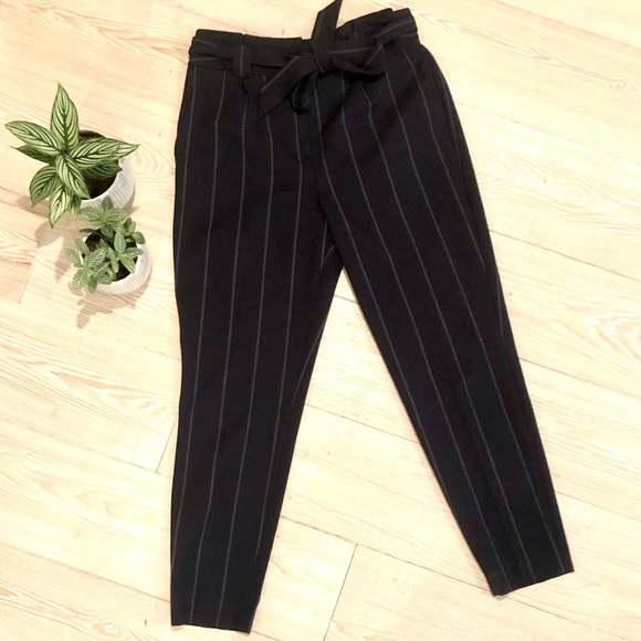 Express Pants - Belted High Waisted Navy Pinstripe Pants